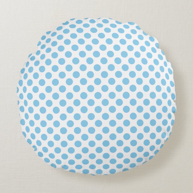 Baby blue om Vita, Storleka Polka dots Rund Kudde (Framsidan)