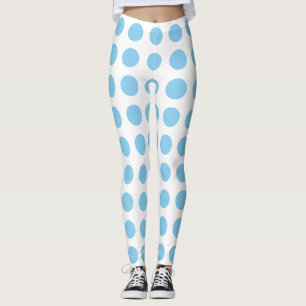 Baby blue på White Large Storlek Horiz. Polka dots Leggings