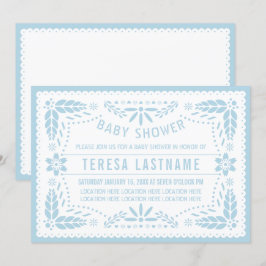 Baby blue papel picado Mexican pojke dusch Inbjudningar