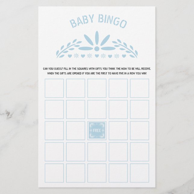 Baby blue Papel Picado Pojke Shower Bingo-spel Flygblad (Framsidan)