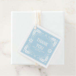 Baby blue papel picado Tack Shower Gåvor Etiketter
