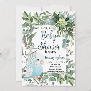 Baby blue Parakeet Bird Watercolor Baby Shower Inbjudningar