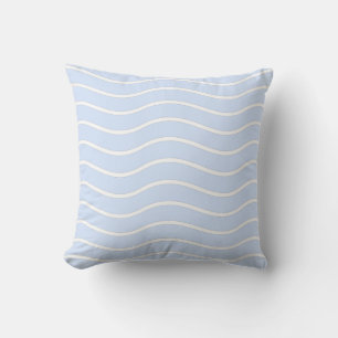 Baby Blue Pastell & Vit Vågig Linjedesign Kudde