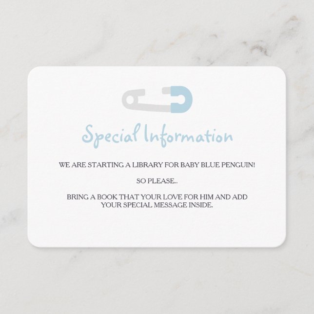 Baby blue penguininformationsinfogningar tilläggskort (Framsida)