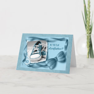 Baby blue Polka dots blir du min gudfar Inbjudan
