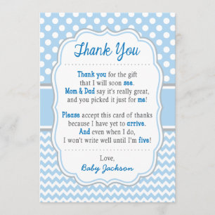 Baby blue polka dots för baby showertackkort   tack kort