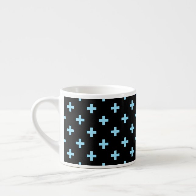 Baby blue polka kor på svart espressomugg (Vänster)