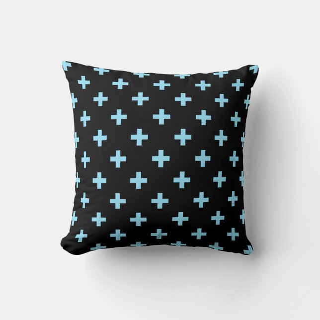 Baby blue polka kor på svart kudde (Framsida)