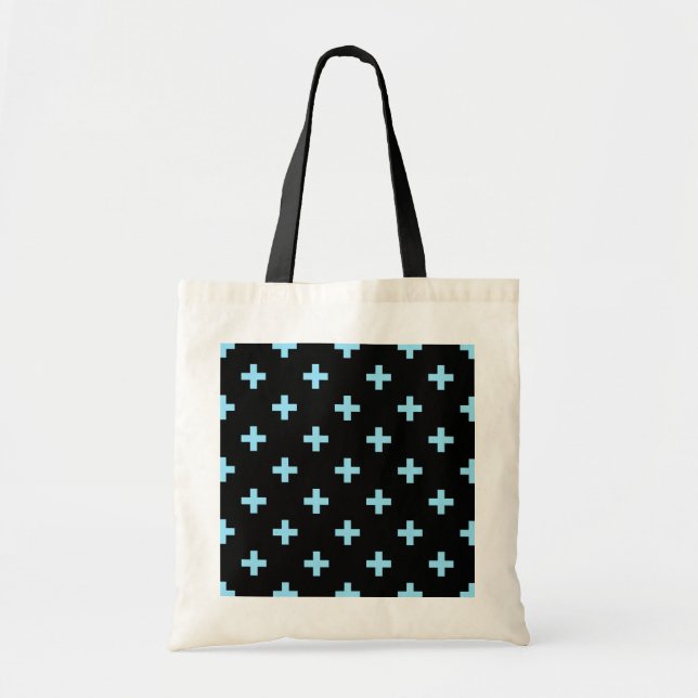 Baby blue polka kor på svart tygkasse (Framsidan)