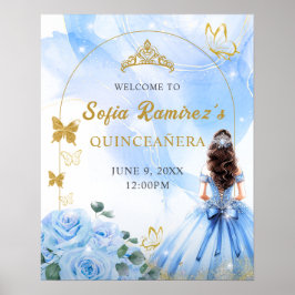 Baby blue press Princess Quinceañera Party Poster