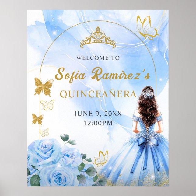 Baby blue press Princess Quinceañera Party Poster (Framsidan)