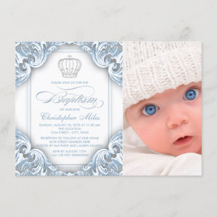 Baby Blue Prince Crown Dop Inbjudningar