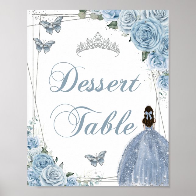 Baby blue Princess Butterflies Silver Dessert-teck Poster (Framsidan)