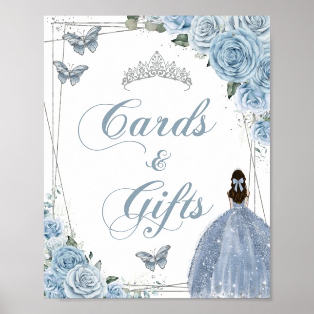 Baby blue prinsessan Butterflies Silver-kort Poster (Framsidan)