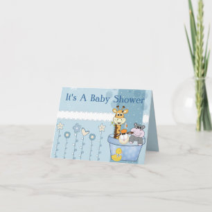 Baby blue punkter Djurblommor Babyduschar Inbjudan