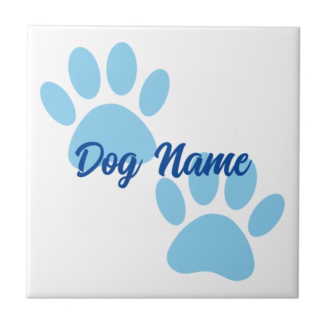 Baby Blue Puppy Paw Prints Editable Name Kakelplatta (Framsidan)