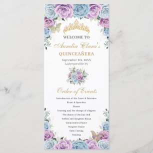 Baby Blue Purple Blommig Quinceañera Evenemangsord Program