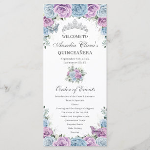 Baby Blue Purple Blommig Quinceañera Ordning Hände Program