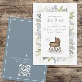 Baby blue QR-Blommigt Social Media med vattenfärg Inbjudningar