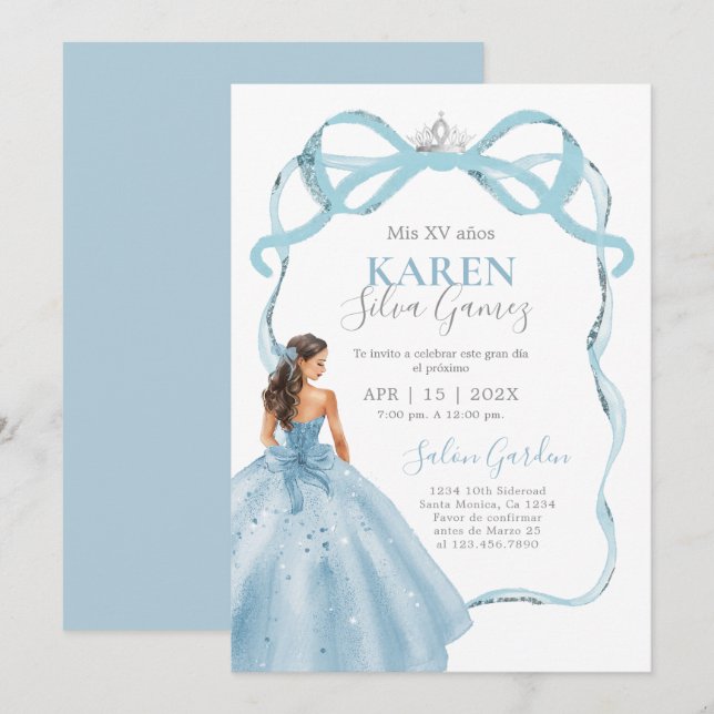Baby Blue Quinceanera-inbjudan Inbjudningar (Fram/baksida)