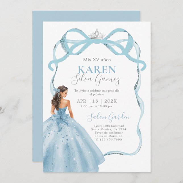 Baby Blue Quinceanera Invitation Inbjudningar (Fram/baksida)