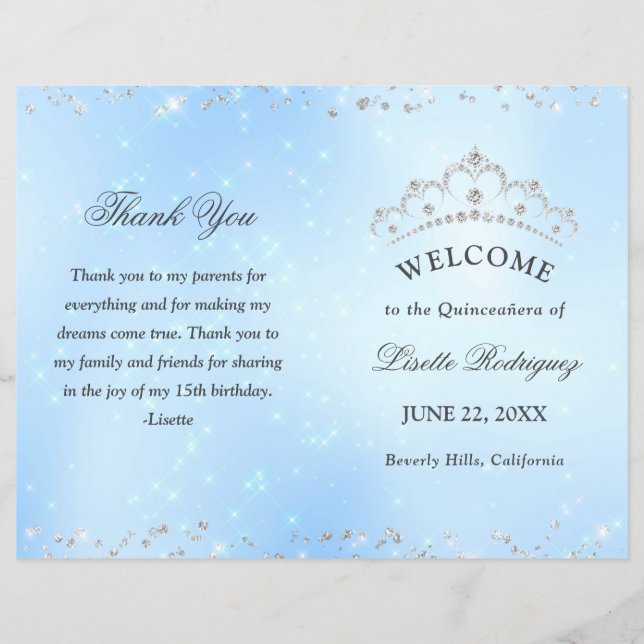 Baby blue Quinceanera-program (Framsida)