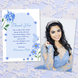 Baby blue Quinceañera Ro och Butterflies Photo Tack Kort