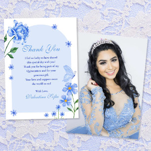 Baby blue Quinceañera Ro och Butterflies Photo Tack Kort