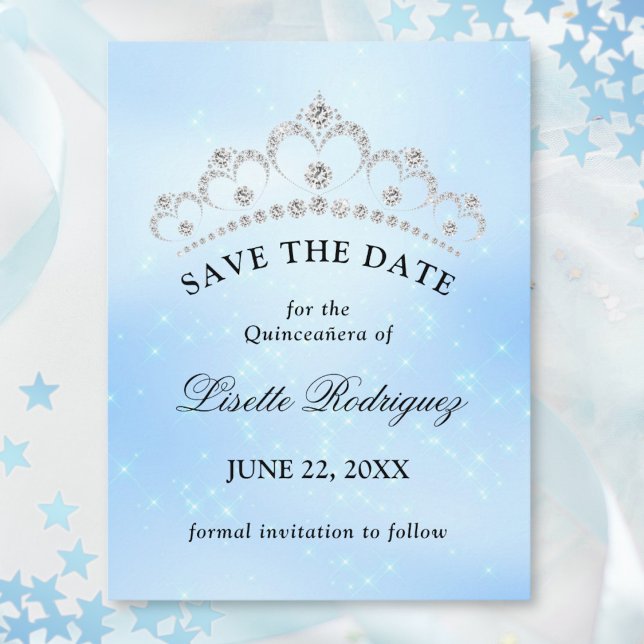Baby Blue Quinceanera Spara Datum Vykort (Skapare uppladdad)