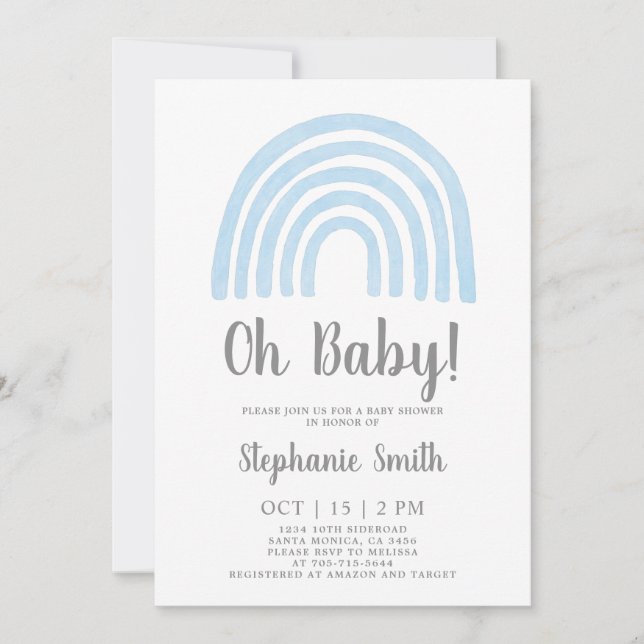 Baby blue Rainbow Baby Shower Boy-inbjudan Inbjudningar (Framsida)