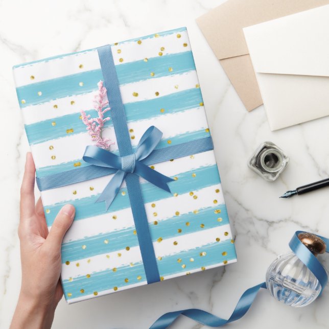 Baby blue Rand och Guld Glitter Boy Party Presentpapper (Gåvor)