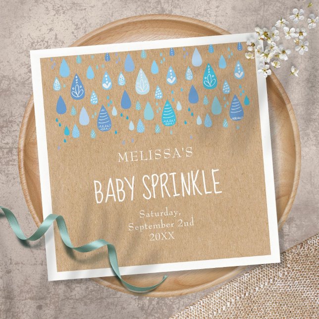 Baby blue regndroppar av  typ Rustic kraft baby sp Pappersservett (Skapare uppladdad)