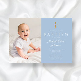 Baby blue Religiösa Kor Boy Photo Baptism Inbjudningar