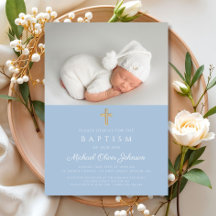 Baby Blue Religiöst Kors Pojke Foto Dop