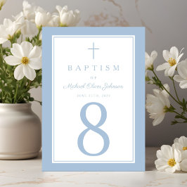 Baby Blue Religious Cross Boy Baptism Bordsnummer