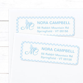 Baby blue Returadress för Cute Butterfly Initialer Etikett