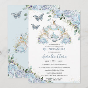 Baby blue Ro Princess Cinderella Quinceañera Inbjudningar