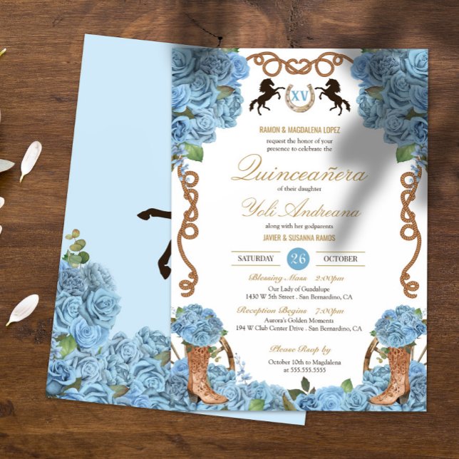 Baby blue Ro Western Charra Quinceañera Inbjudningar (Skapare uppladdad)