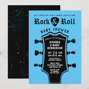 Baby Blue Rock and Roll Gitarr Baby Shower Inbjudningar