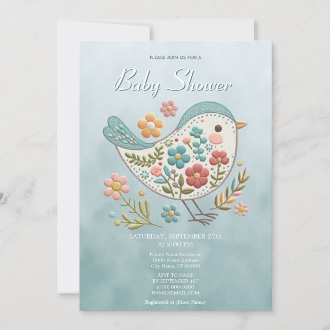 Baby Blue Rosa Flowers Baby Shower Inbjudningar (Framsida)