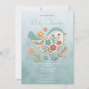 Baby Blue Rosa Flowers Baby Shower Inbjudningar