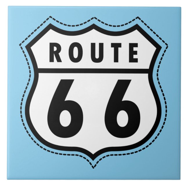 Baby blue Route 66-tecken Kakelplatta (Framsidan)