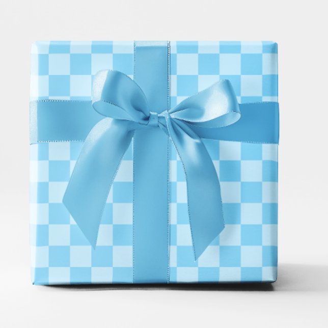 Baby Blue Rutigt Presentpapper (Baby Blue Checkered Wrapping Paper)