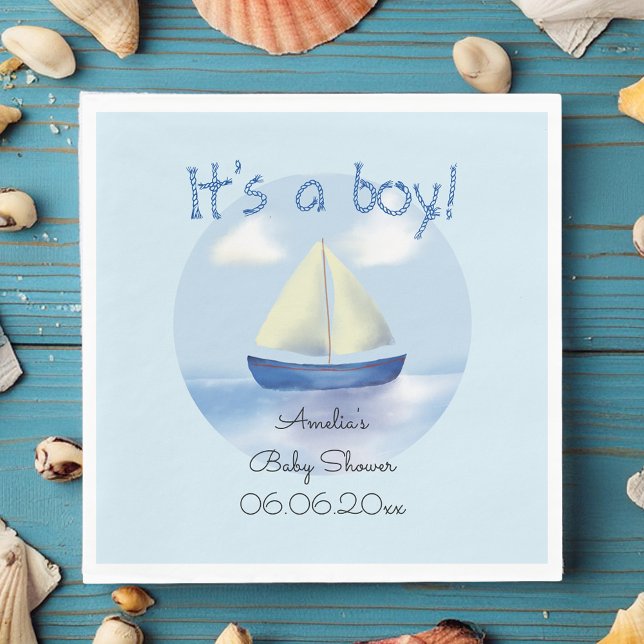 Baby Blue Sailboat Boys Baby Shower Pappersservett (Skapare uppladdad)