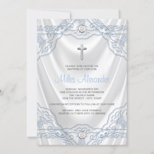 Baby blue satäng för dopChristeningvit Inbjudningar