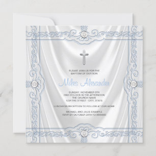 Baby blue satäng för dopChristeningvit Inbjudningar