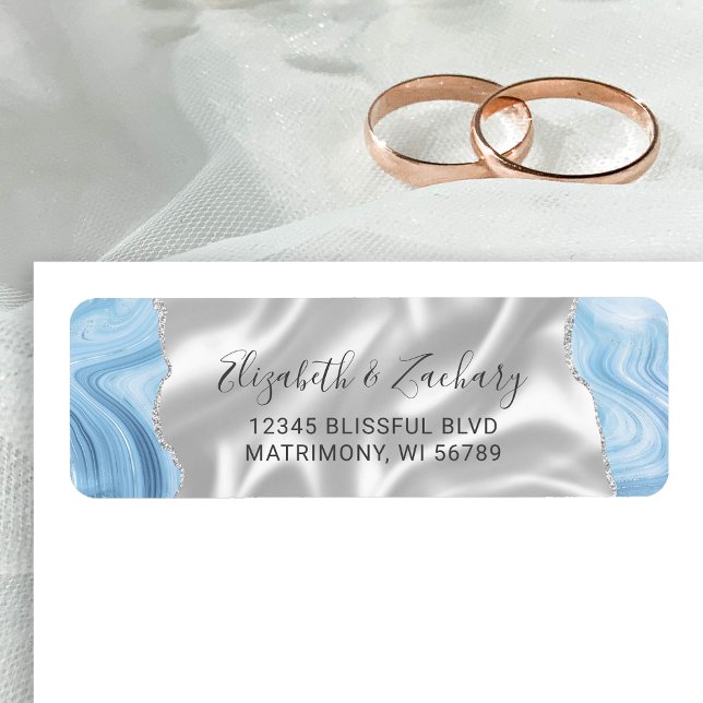 Baby Blue Silver Agat Siden Returadress Etikett (Skapare uppladdad)