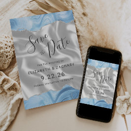 Baby Blue Silver Agat Vit Silke Spara Datum Datumet