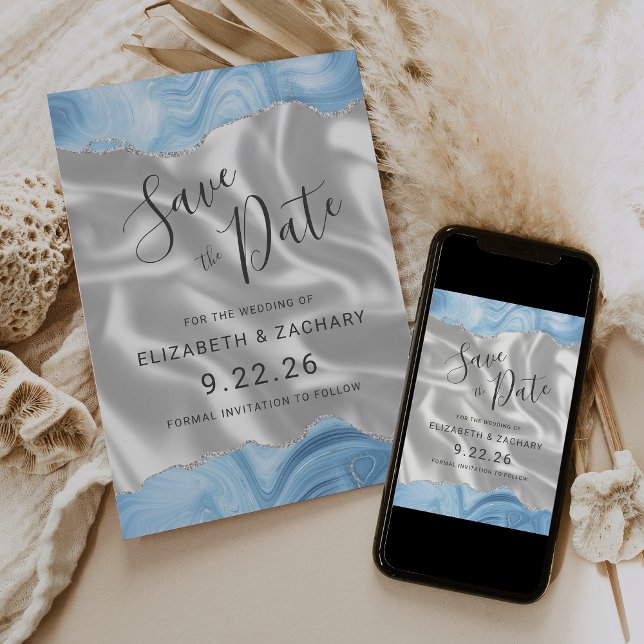 Baby Blue Silver Agat Vit Silke Spara Datum Datumet (Skapare uppladdad)