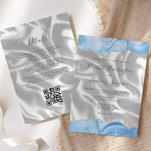 Baby blue Silver Agate White Silke QR-koden Bröllo